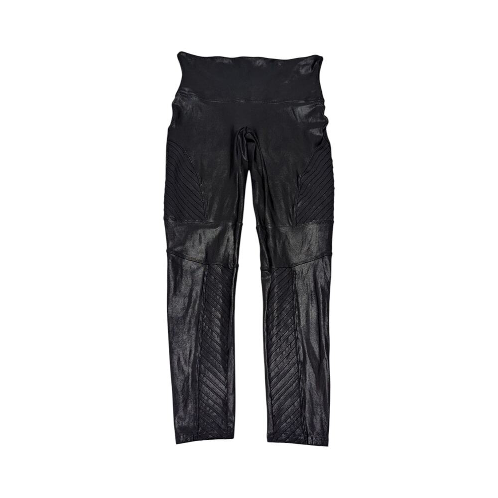 SPANX Moto Faux Leather Leggings Black Womens 1X Biker Shapewear Slimming pants